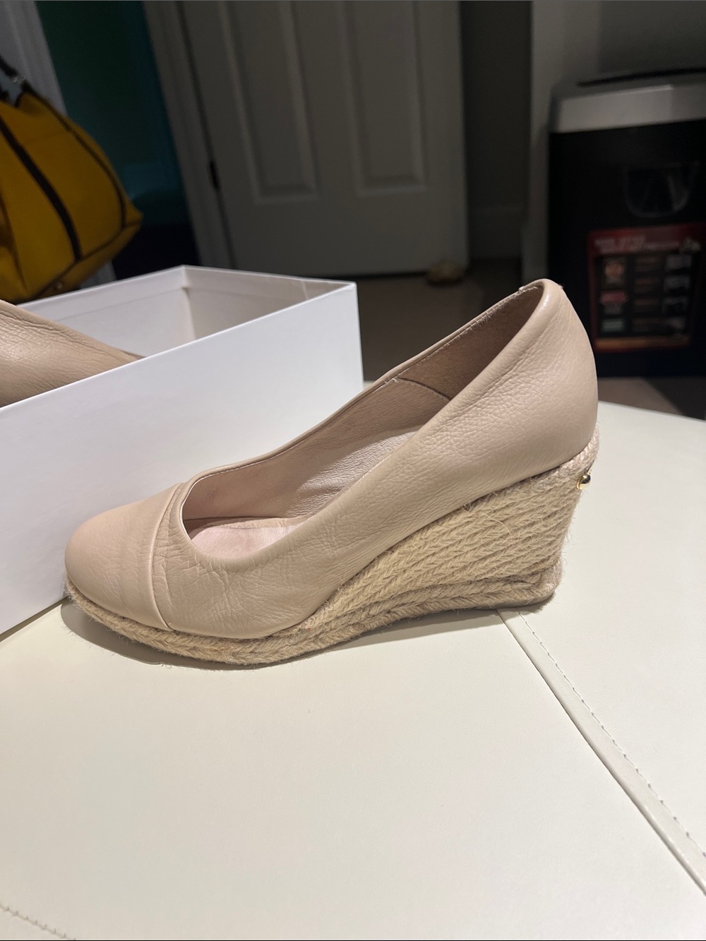 Women's Beige Espadrille Wedge - Soft Leather-Look Slip-On